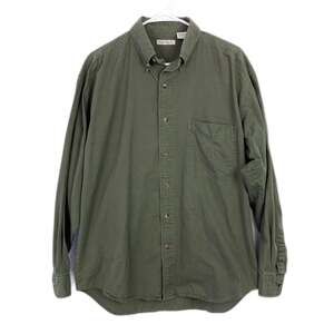 Vintage 90s Bugle Boy Co. Men's L Olive Green Cotton Crest Button Down Shirt